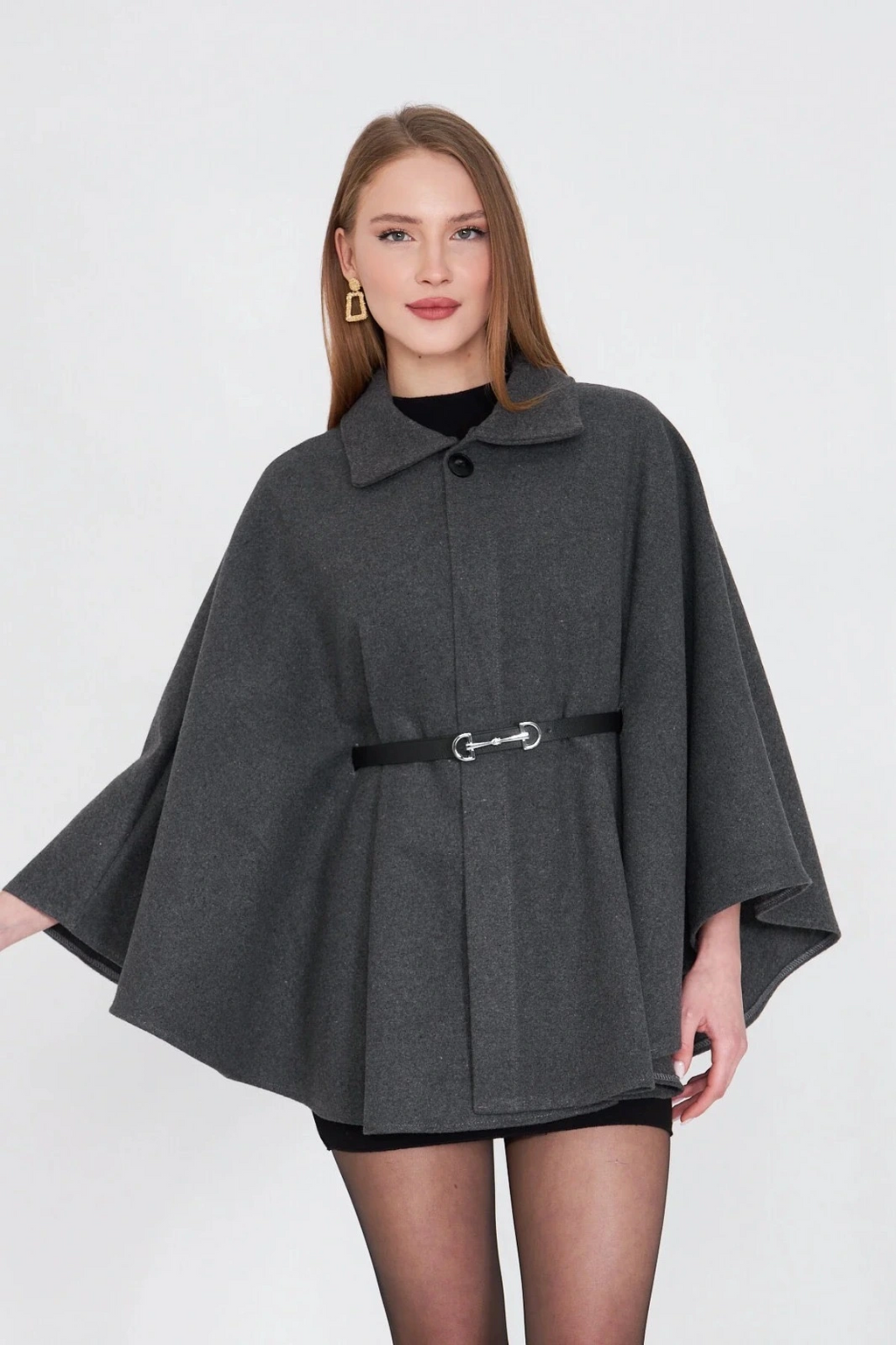 Kemerli kaşe panço antrasit pt