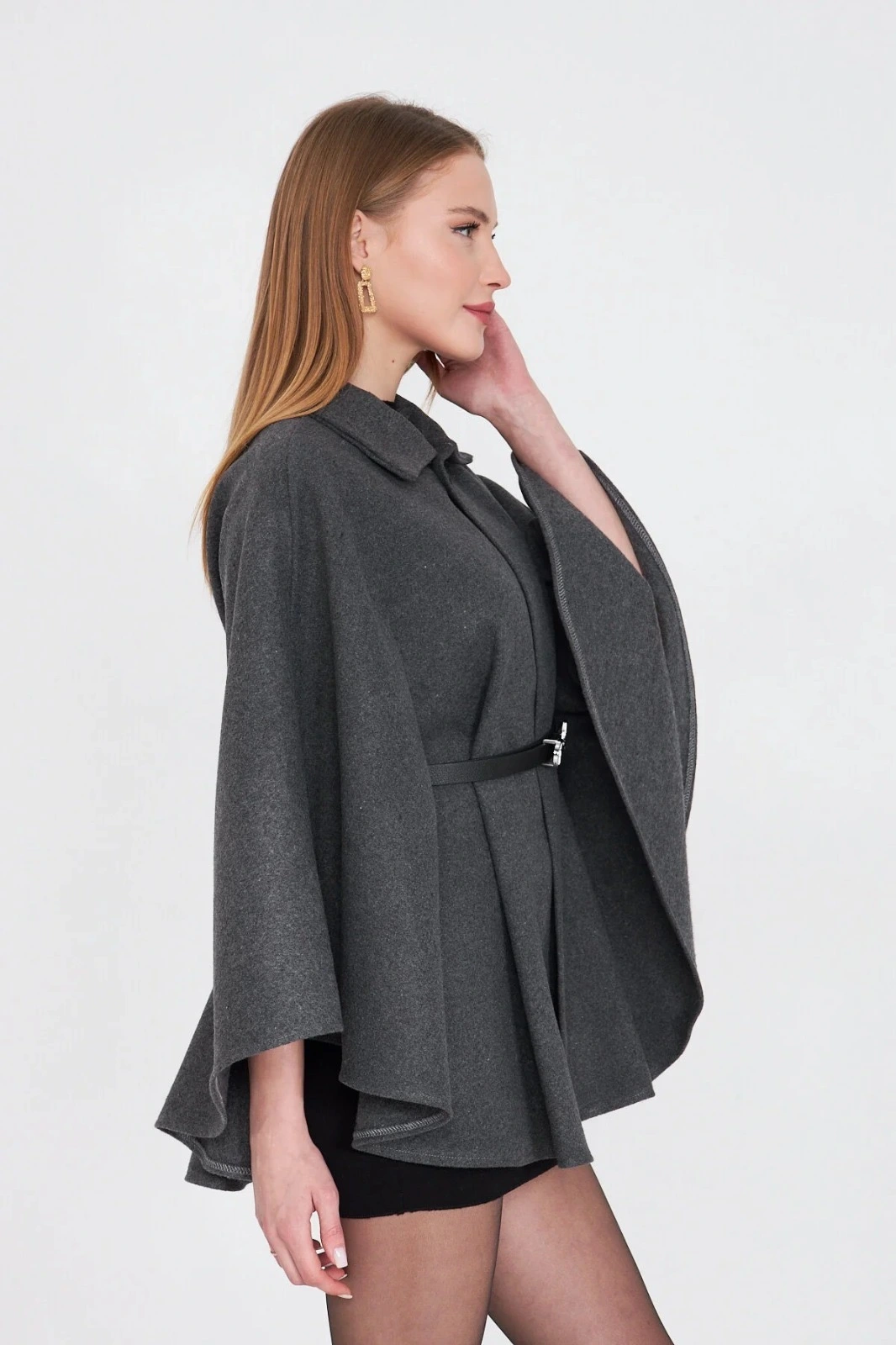 Kemerli kaşe panço antrasit pt