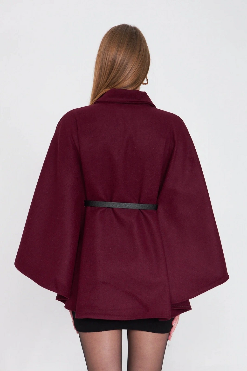 Kemerli kaşe panço bordo pt