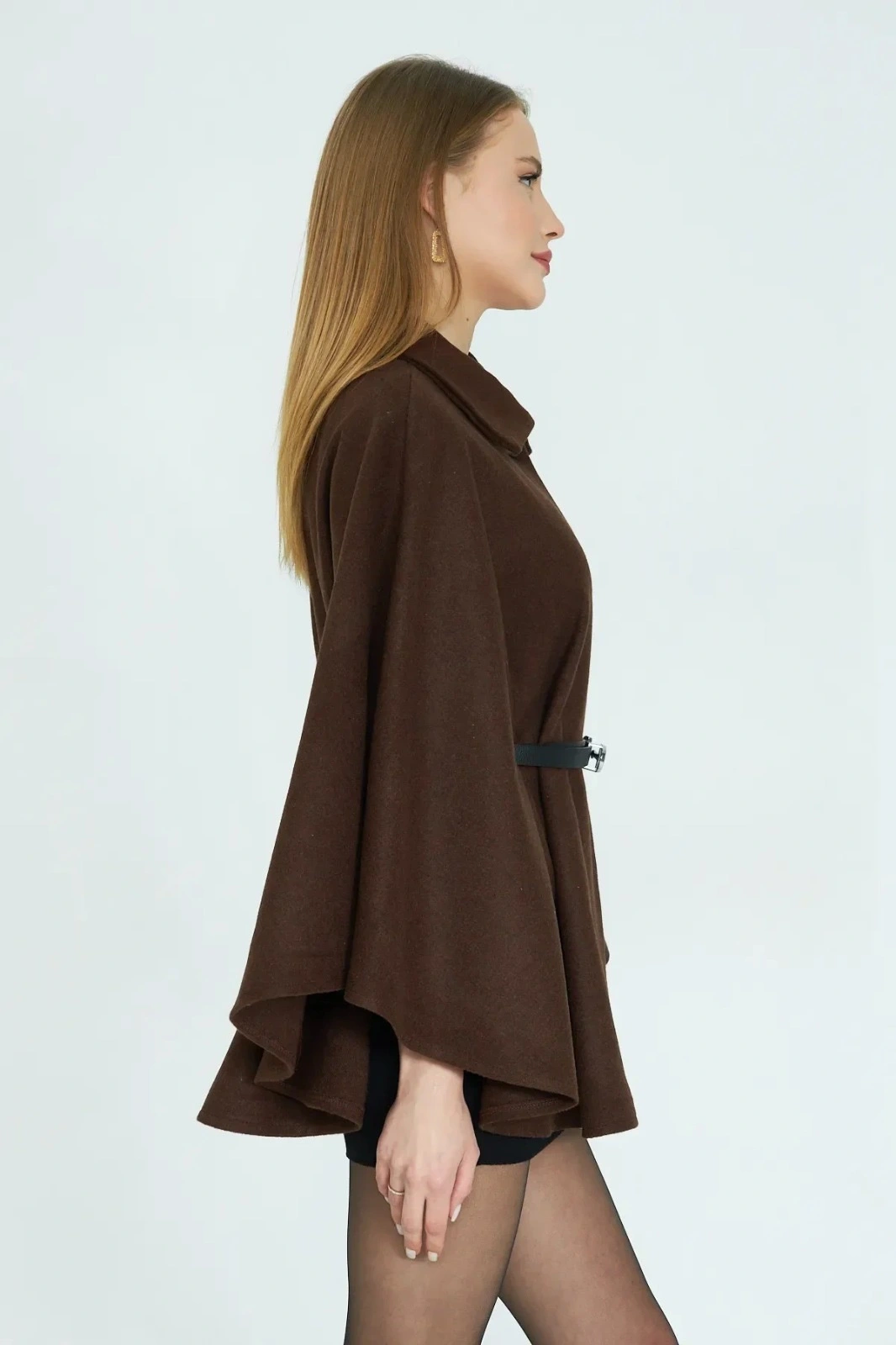 Kemerli kaşe panço kahve pt