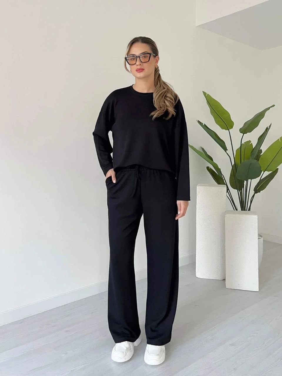 Kollu modal takım siyah