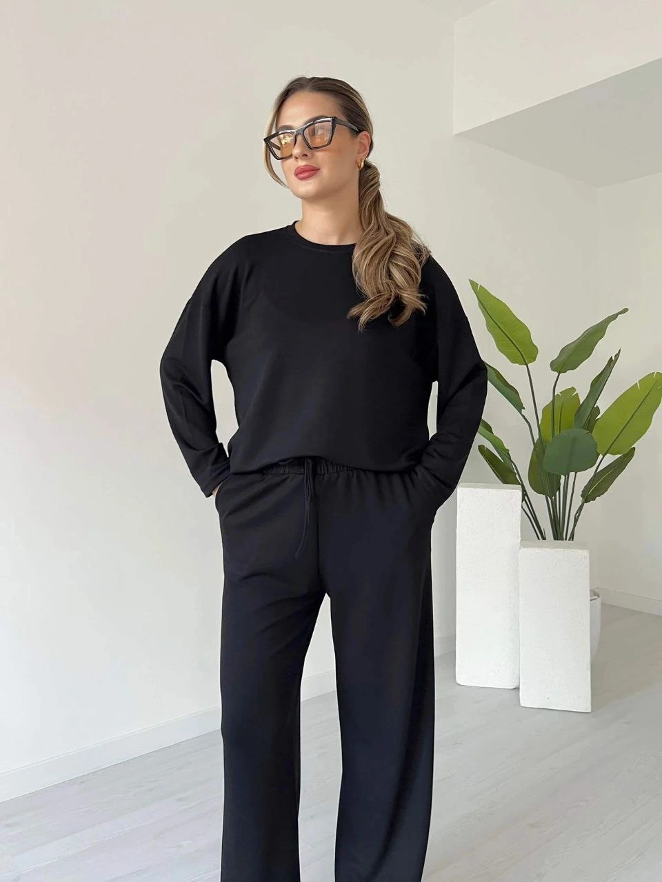 Kollu modal takım siyah