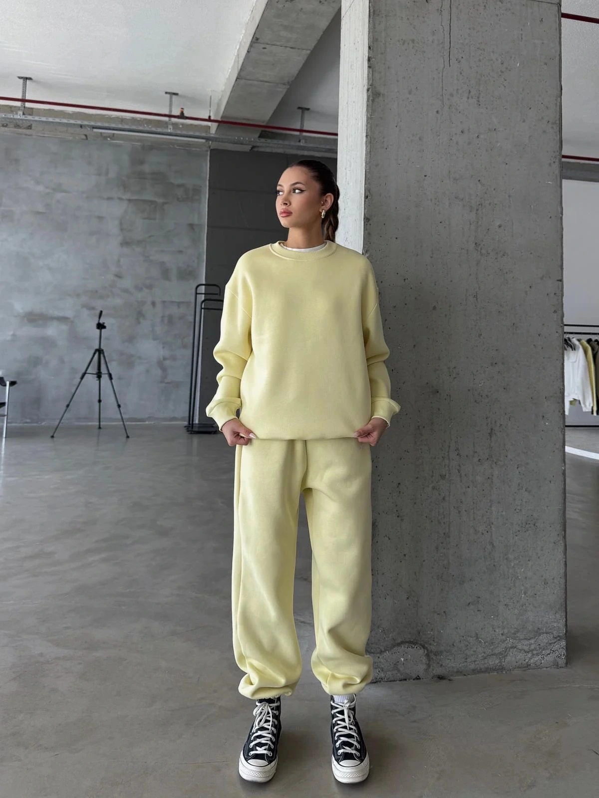 3 iplik şardonlu Lastik paça eşofman sarı p510439