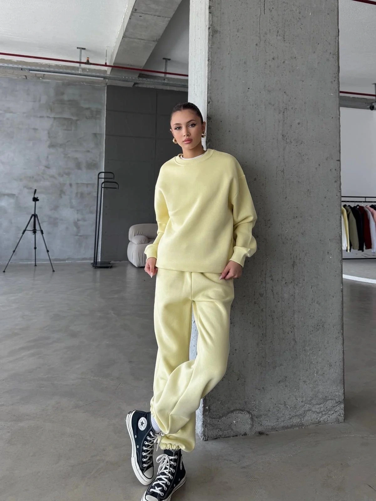 3 iplik şardonlu Lastik paça eşofman sarı p510439