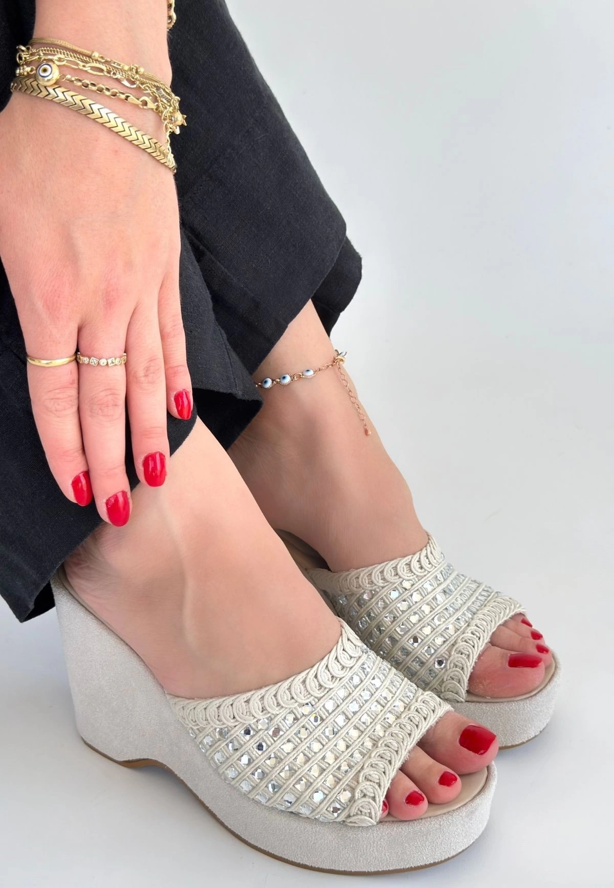 Moka Bej Triko Dolgu Topuk Terlik