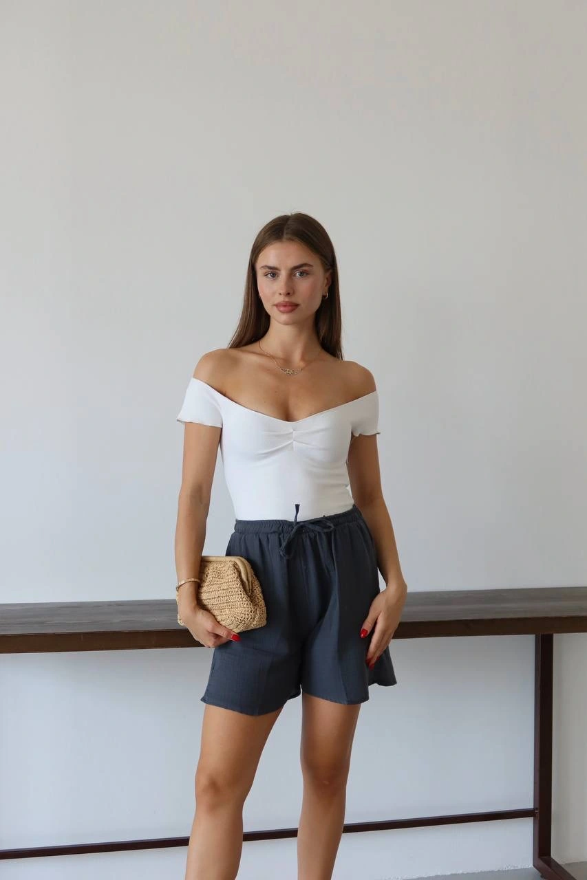 Müslin kumaş şort bağcıklı antrasit pt