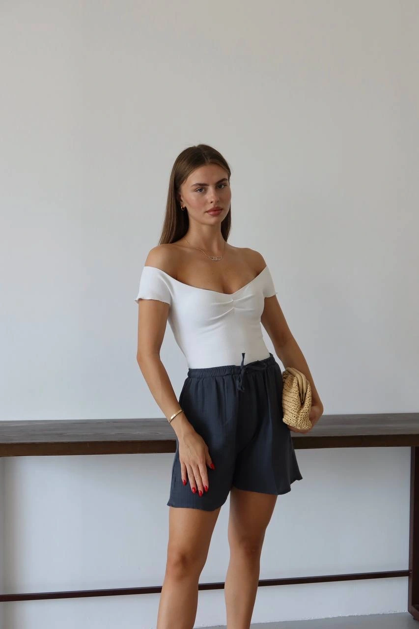 Müslin kumaş şort bağcıklı antrasit pt