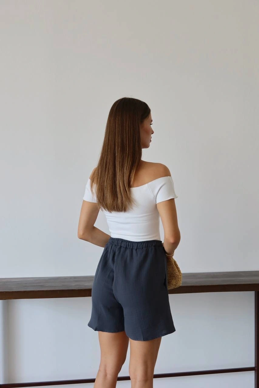 Müslin kumaş şort bağcıklı antrasit pt