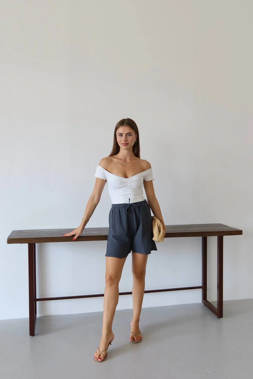 Müslin kumaş şort bağcıklı antrasit pt