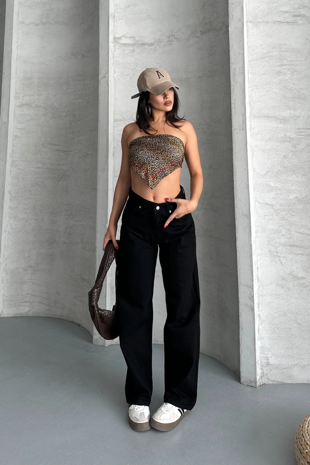 Palazzo straight enzim süper taş yıkama jeans pantolon siyah d2008