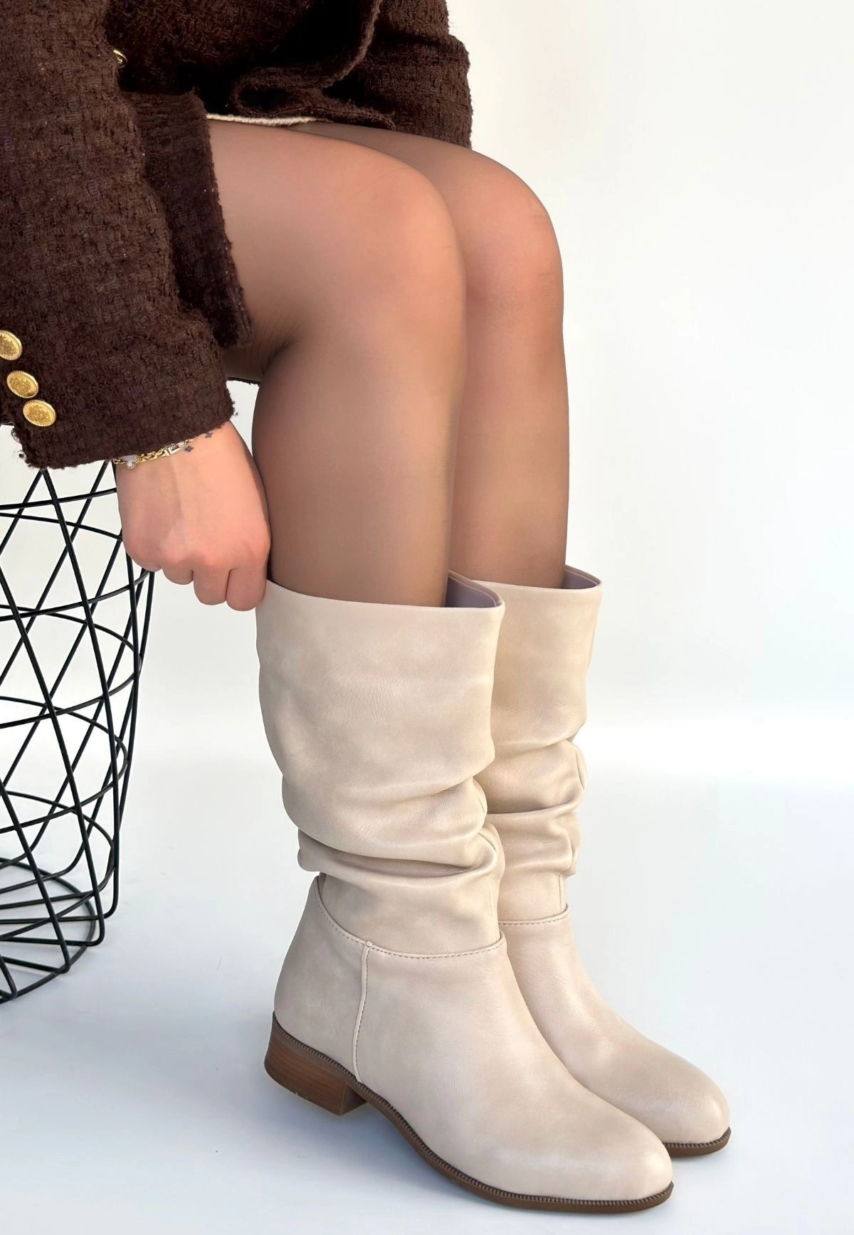 Plod Bej Cilt Körüklü Çizme