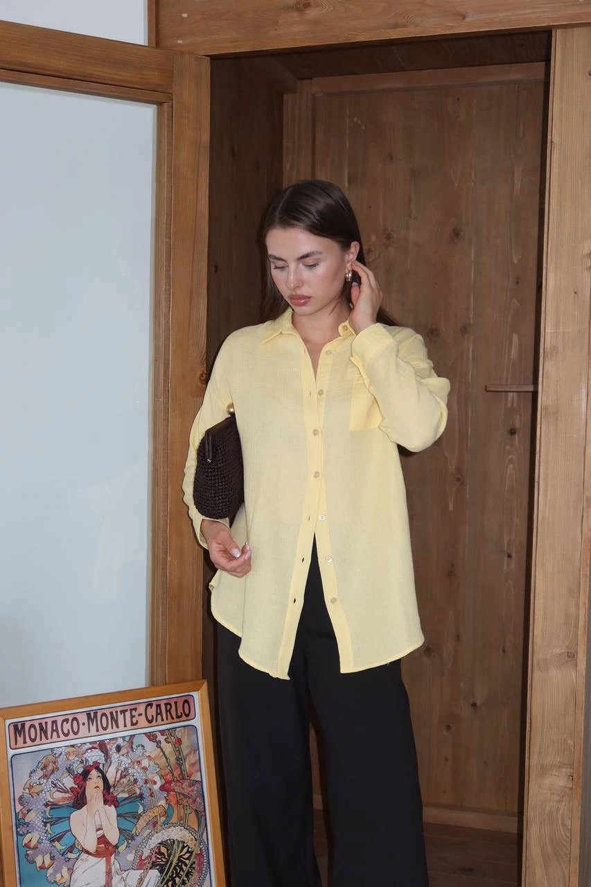 Tek cepli müslin gömlek sarı