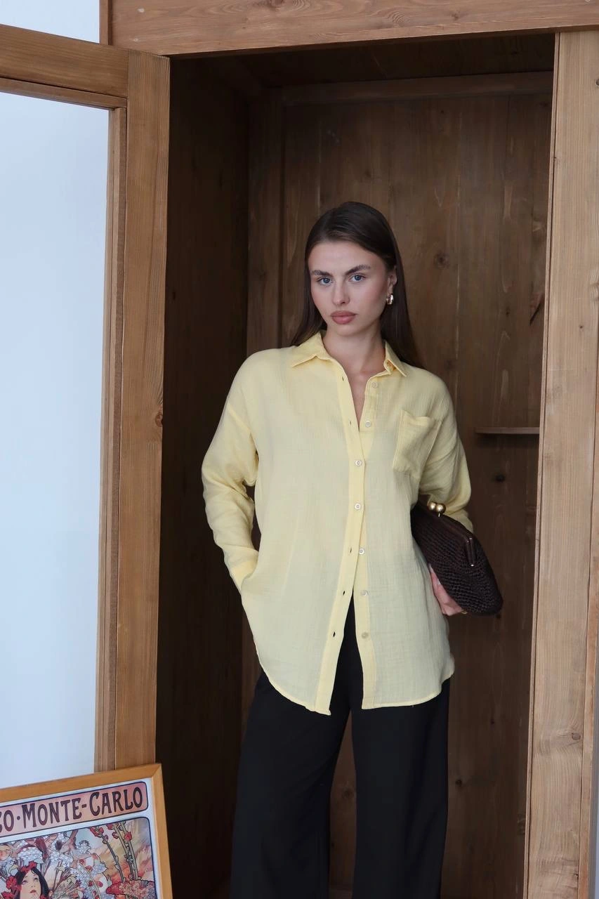 Tek cepli müslin gömlek sarı