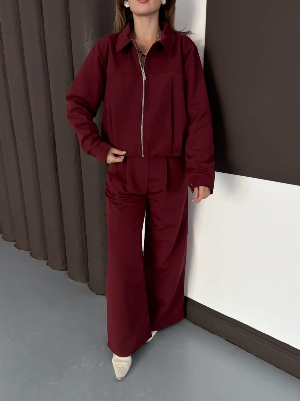 Trenç takım alt üst bordo ons