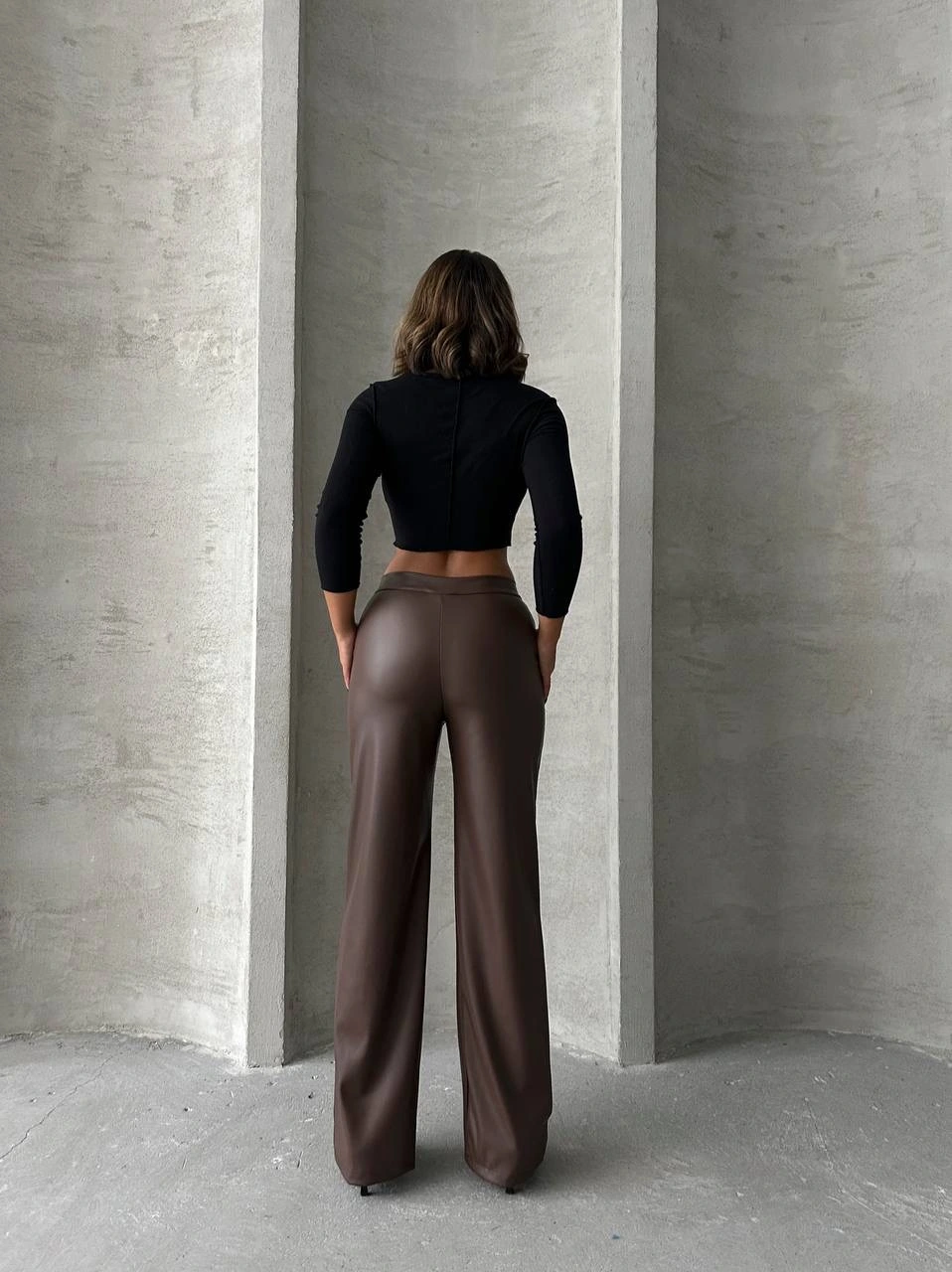 Zr deri palazzo pantolon kahve h24654